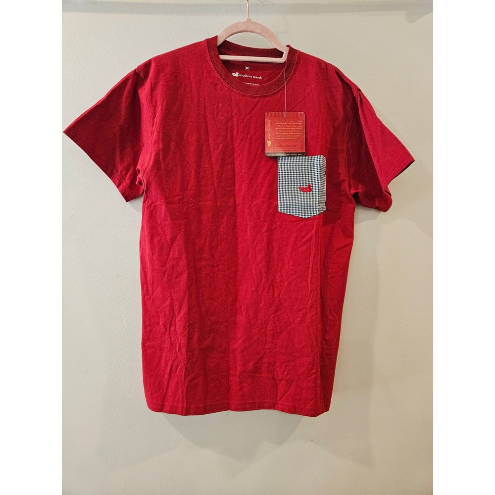 Southern Marsh Stewart Pocket Tee Crimson Red Houndstooth Duck Logo Mens Medium